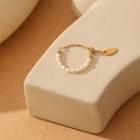 Faux Pearl Chained Alloy Ring My30464 - White Faux Pearl - Gold - One Size