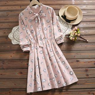 Bow Accent Flower Print A-line Dress