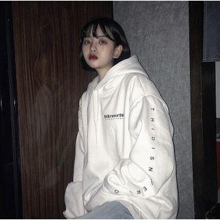 Fleece-lined Letter Print Hoodie