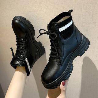 Striped Platform Lace Up Short Boots