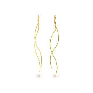 Sterling Silver Plated Gold Simple Fashion Geometric Lines Freshwater Pearl Earrings Golden - One Size