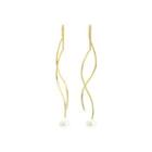 Sterling Silver Plated Gold Simple Fashion Geometric Lines Freshwater Pearl Earrings Golden - One Size