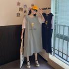 Mock Two-piece Short-sleeve Cartoon Print Midi T-shirt Dress