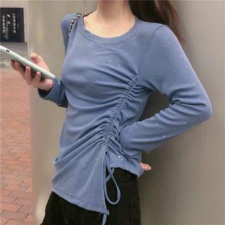 Long-sleeve Sequined Drawstring T-shirt