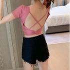 Short-sleeve Strappy Open-back Crop Top