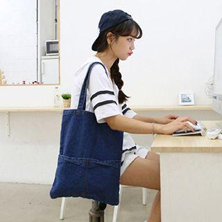 Pocketed Denim Tote Bag