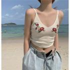Floral Embroidered Ribbed Knit Tank Top White - One Size