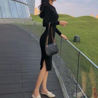 Elbow-sleeve Side-slit Sheath Dress