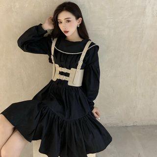 Ruffle Long-sleeve Dress / Cargo Belt