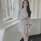 Long-sleeve V-neck Mini Lace Dress