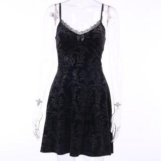 Spaghetti Strap Lace Trim Mini A-line Dress
