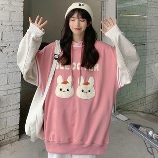 Mock Two-piece Rabbit Embroidered Hoodie
