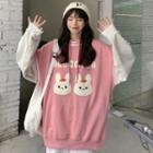 Mock Two-piece Rabbit Embroidered Hoodie