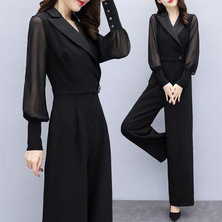 Sheer Panel Wide Leg Jumpsuit