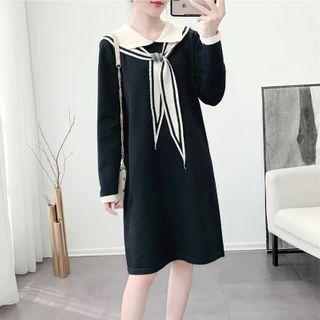 Set: Collared Knit Dress + Shawl