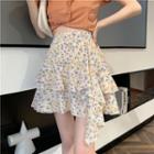 Asymmetrical Layered Floral Mini A-line Skirt