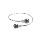925 Sterling Silver Fashion Simple Geometric Black Freshwater Pearl Open Bangle Silver - One Size