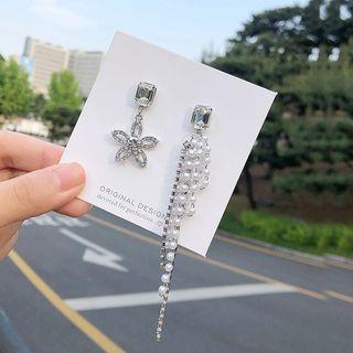 Non-matching Rhinestone Faux Pearl Fringed Earring