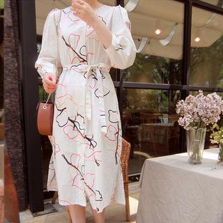 Round-neck Printed Shirtdress With Sash