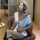 Mock-turtleneck Long-sleeve T-shirt / V-neck Knit Vest / Cropped Wide Leg Pants