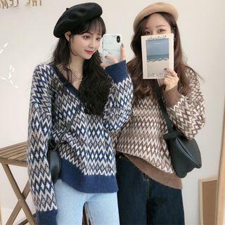 Long-sleeve Pattern Printed Knit Top