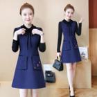 Two-tone Long-sleeve Knit A-line Dress