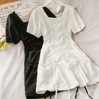 Embossed Drawstring Mini Dress