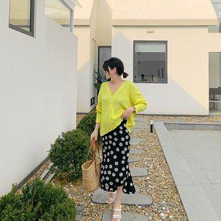 Asymmetric-hem Flower-pattern Skirt