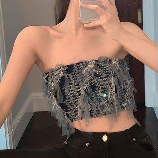 Frayed Tube Top Blue - One Size