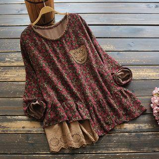 Lace Panel Floral Print Blouse