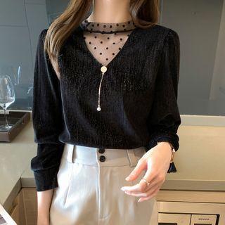 Dotted Mesh Panel Glitter Blouse