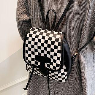 Checkerboard Faux Leather Backpack Black - One Size