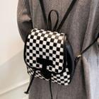 Checkerboard Faux Leather Backpack Black - One Size