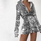 Long-sleeve Zebra Print Slim-fit Dress