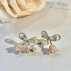 Bow Flower Rhinestone Glaze Alloy Earring 1 Pair - Gold & Pink - One Size