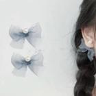 Sterling Silver Faux Pearl Mesh Ribbon Stud Earring / Clip-on Earring 1 Pair - Stud Earrings - Light Blue - One Size