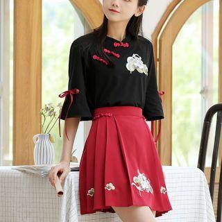 Elbow-sleeve Frog-button Top / Mini A-line Skirt / Set
