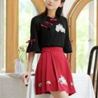 Elbow-sleeve Frog-button Top / Mini A-line Skirt / Set