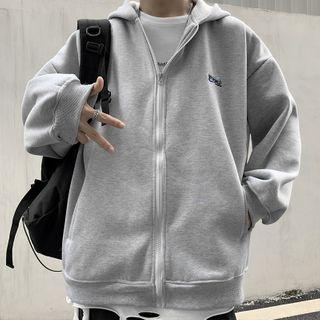 Letter Embroidery Zip Hoodie