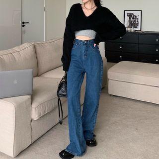 V-neck Cropped Hooded Sweater / Tank Top