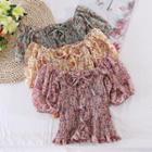 Floral Puff-sleeve Chiffon Drawstring Top