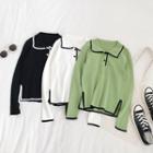 Contrast Trim Long-sleeve Knit Polo Shirt