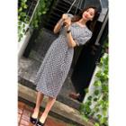 Patterned Puff-sleeve Pencil-fit Dress