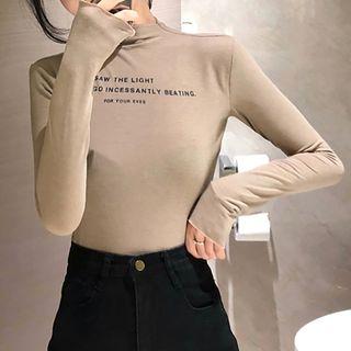 Long-sleeve Lettering Mock Neck T-shirt