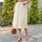 Drawstring-waist Linen Blend Skirt