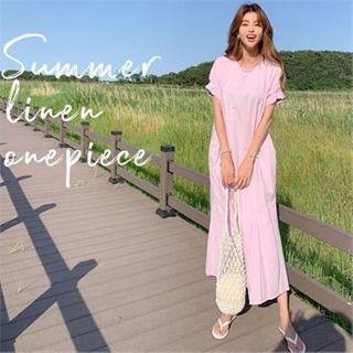 Pintuck-sleeve Maxi Flare Dress
