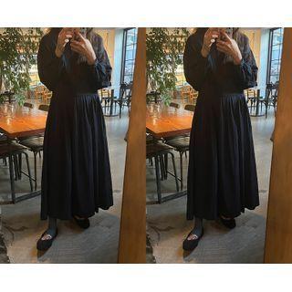 [dearest] Pintuck-trim Flared Maxi Dress One Size