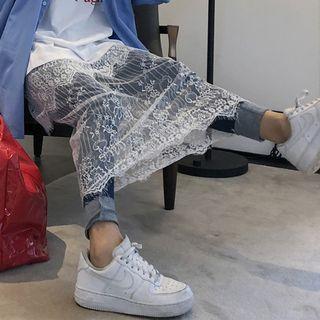 Mock Two-piece Overlay Skinny Jeans