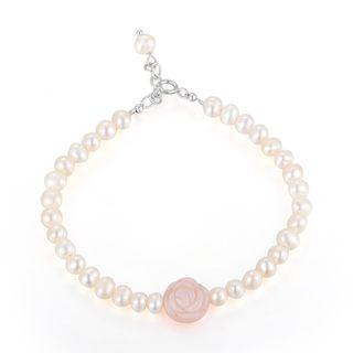 925 Sterling Silver Laperle Pink Mop Rose Fresh Water Pearl Bracelet