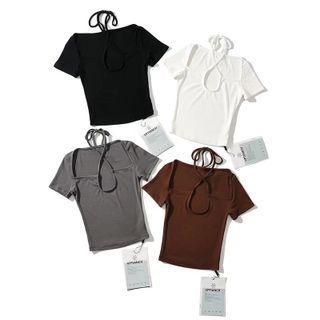 Short-sleeve Halter-neck Keyhole T-shirt